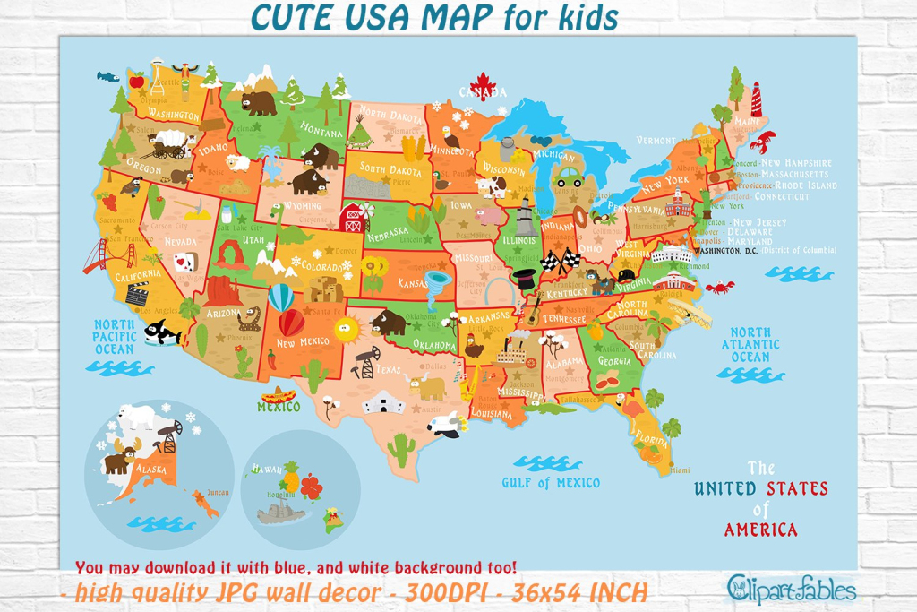 Cute Printable Usa Map For Kids - Gender Neutral Room Decor | Kids Map of USA Printable