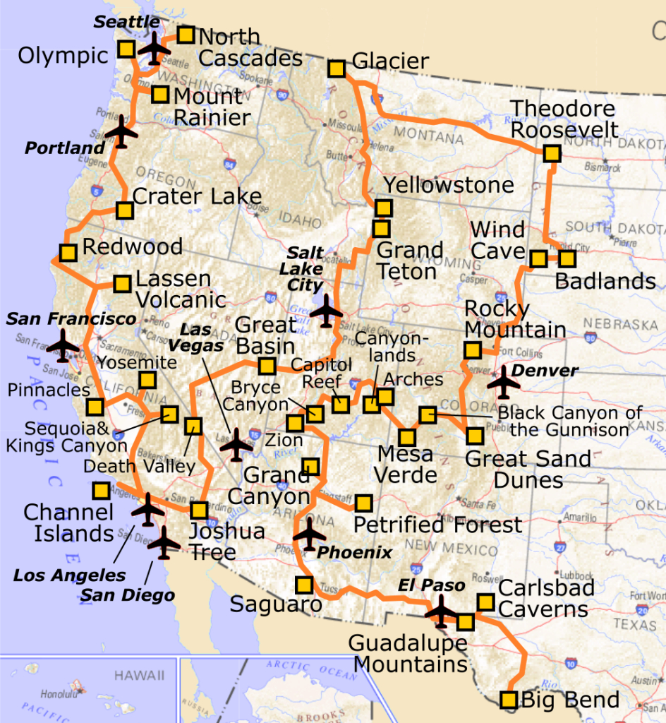 Datei:a Very Short Route Through All National Parks In The Western | Map Of Western Usa With National Parks