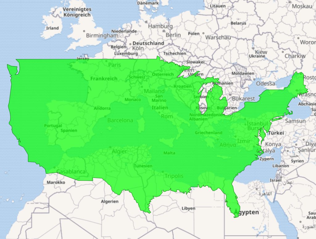Datei:contiguous United States Overlayed Over Europe – Wikipedia | Map of the USA and Europe