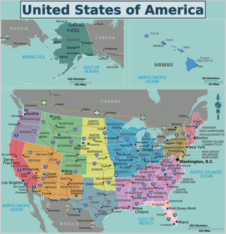 Map of USA with Regions