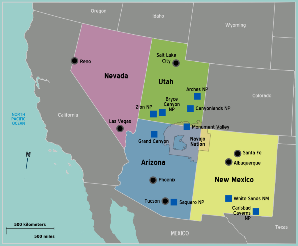 Datei:map-Usa-Southwest01 – Reiseführer Auf Wikivoyage | Southwest of USA Map