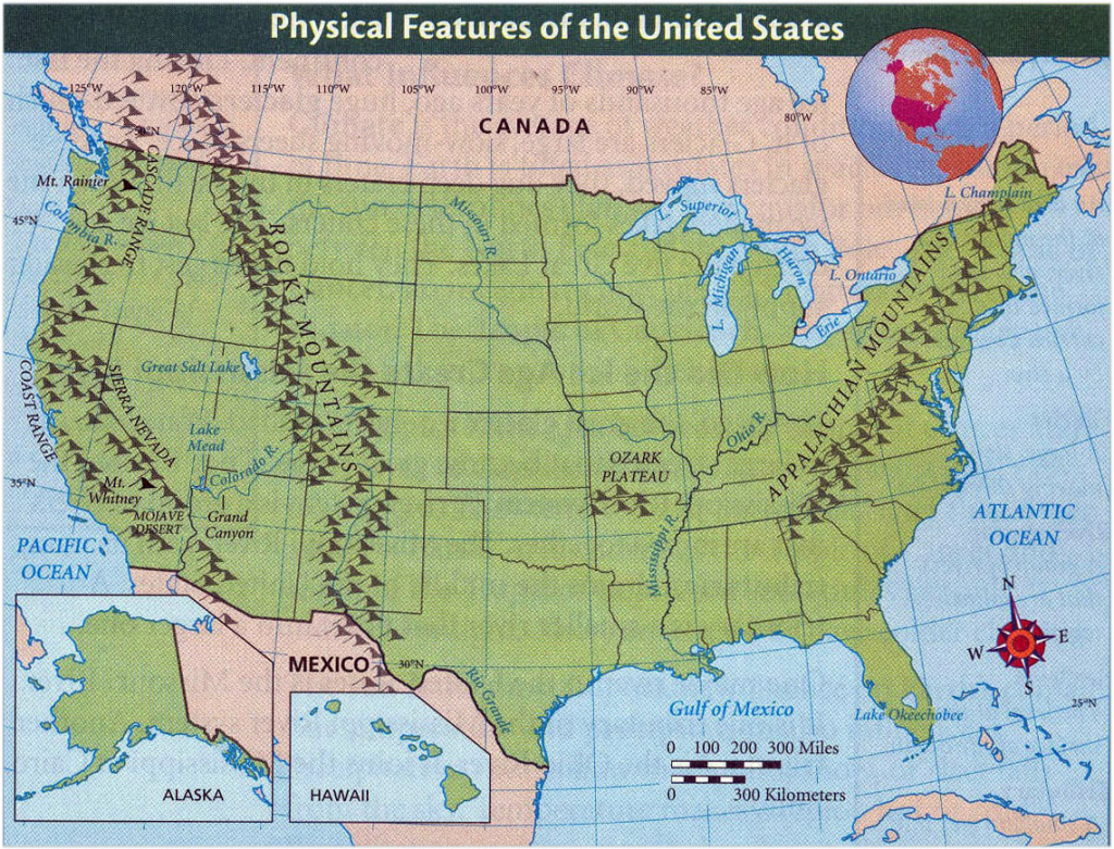Detailed Physical Features Map Of The United States | Vidiani | Physical Features Map Of The Usa