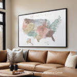 Detailed Usa Map Print: Labeled United States Wall Art   Etsy.de | Wall Art Map Of Usa