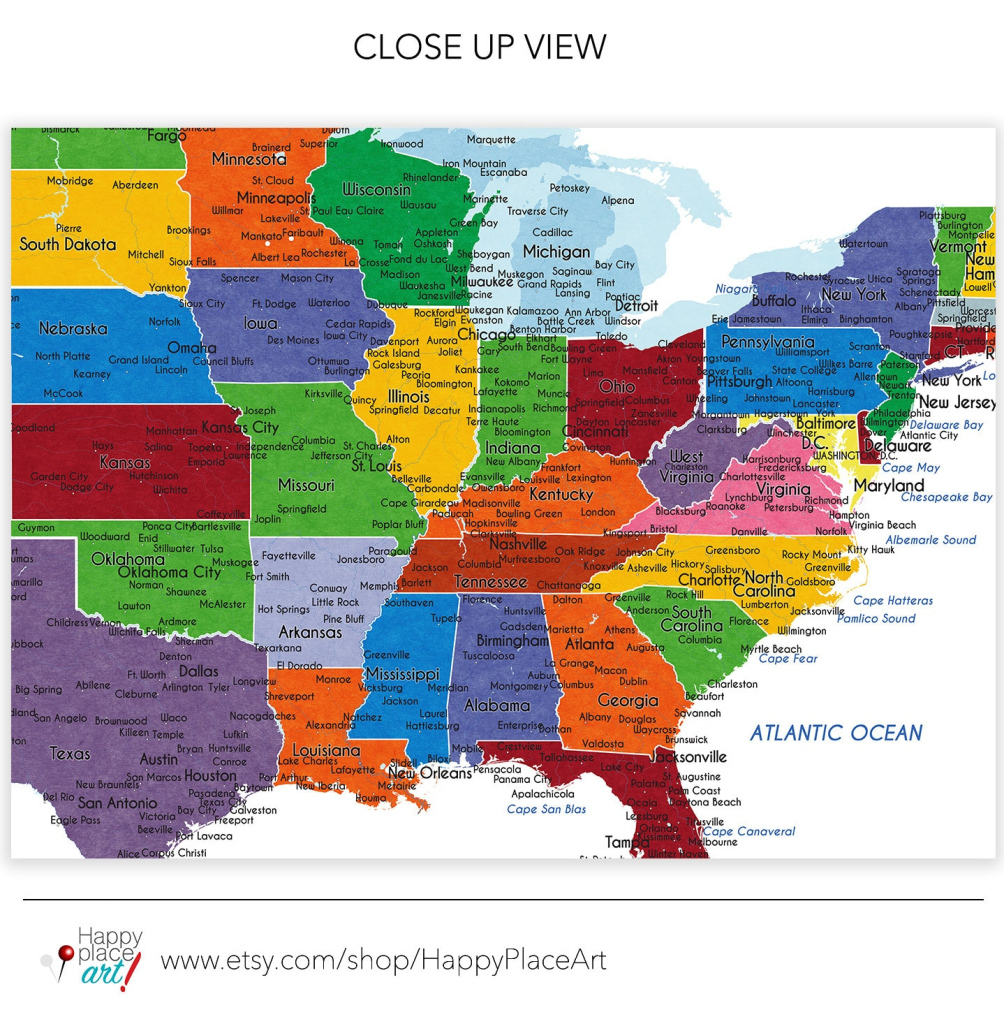 Detailed Usa Map With Cities, And States Labels. Us Map Print With | Map of the USA with Labels