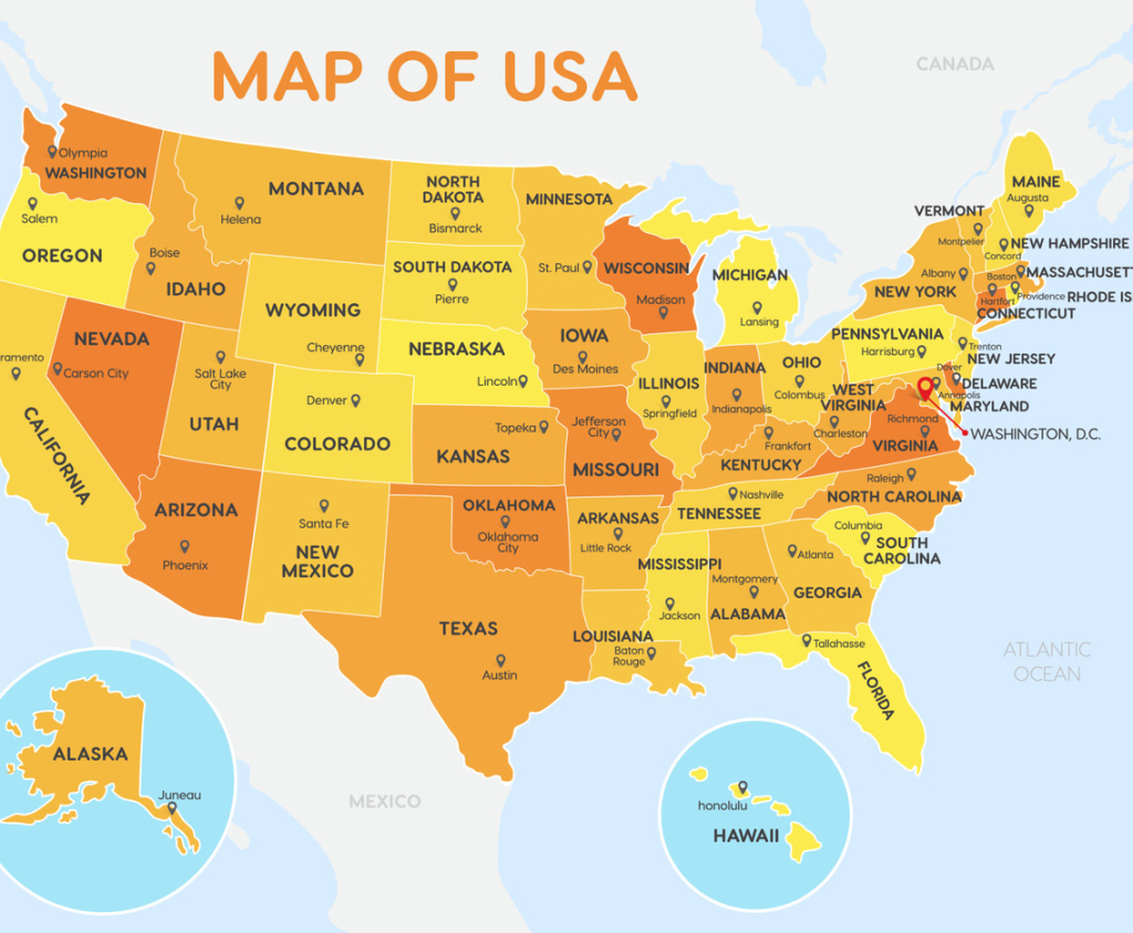 Detailed Vector Map Of United State Of America With States And | Map of the Country USA