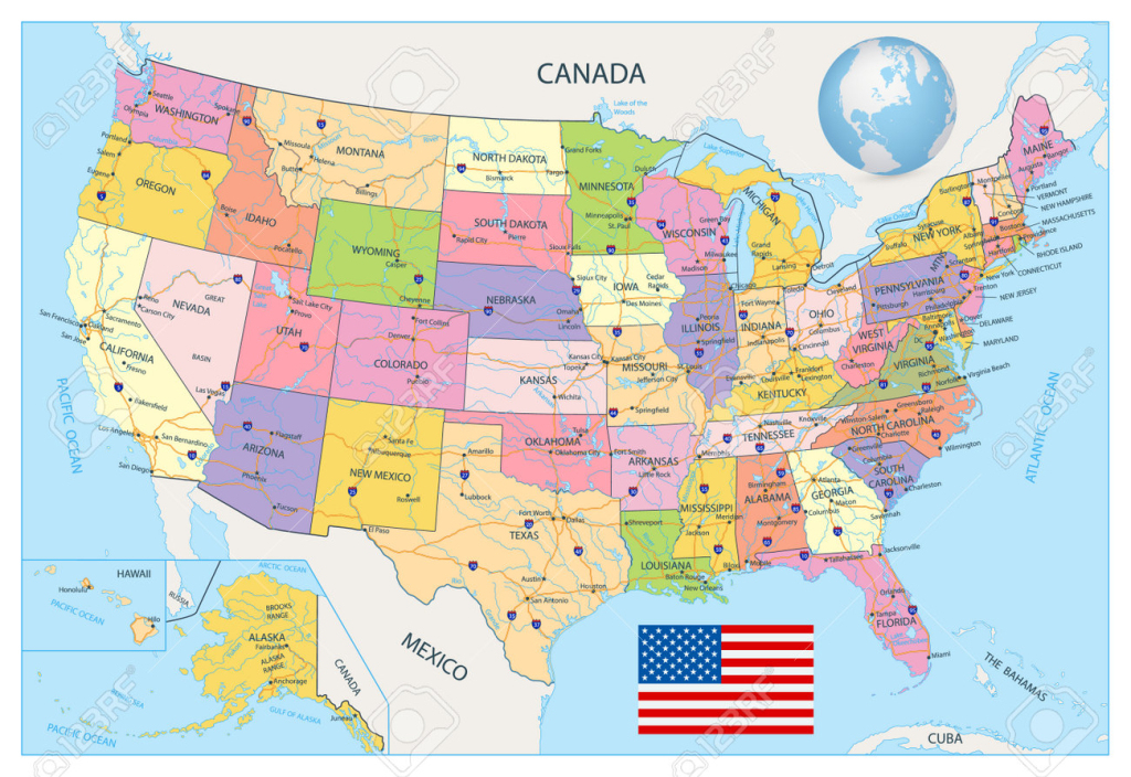 Detaillierte Verwaltungskarte Der Usa Mit Städten, Ortschaften Und | Map Of The Usa With Cities And Towns