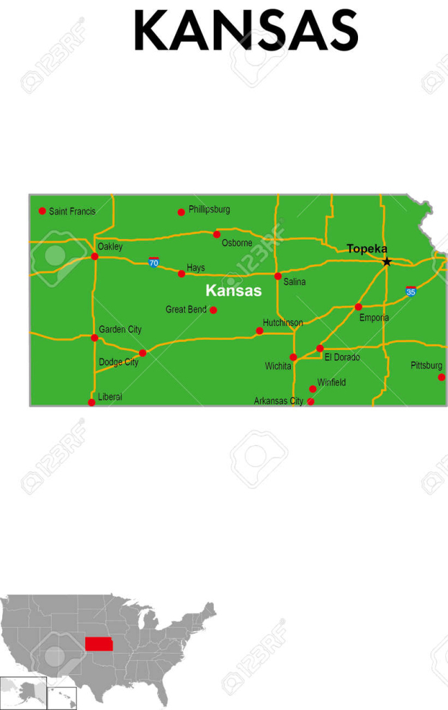 Dies Ist Eine Karte Von Kansas, Usa. Es Zeigt Die Landeshauptstadt | Kansas City On Map Of Usa