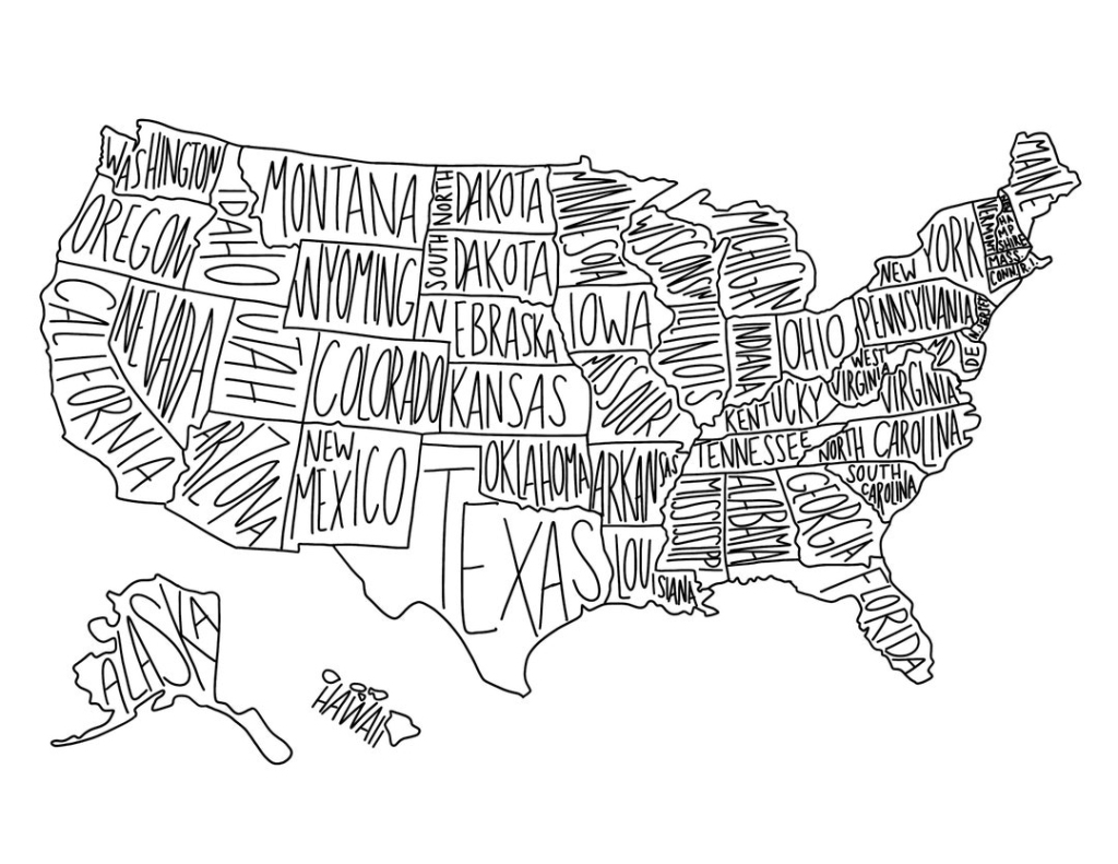 Digital Download United States Map, Coloring Page State Map | Coloring Map Of The Usa