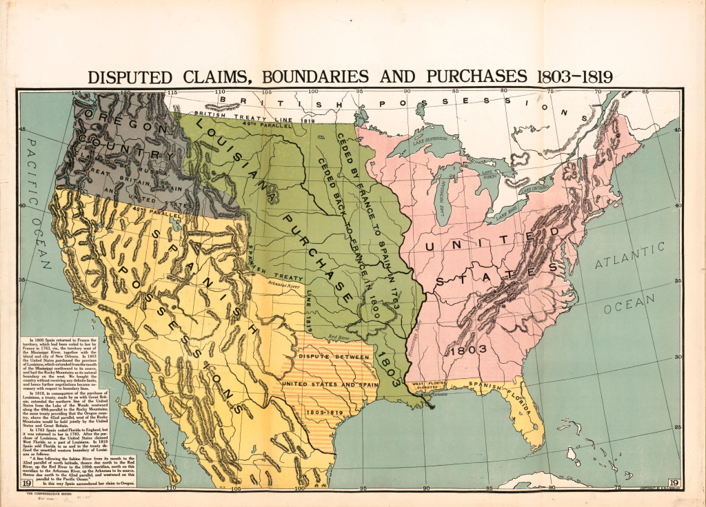 Disputed Claims, Boundries And P 1803-1819Urchases | Library Of | Map of USA in 1803