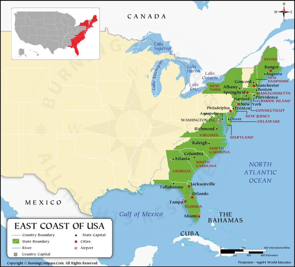 East Coast Map, Us East Coast Map, Map Of Eastern United States | Map of USA Cities East Coast