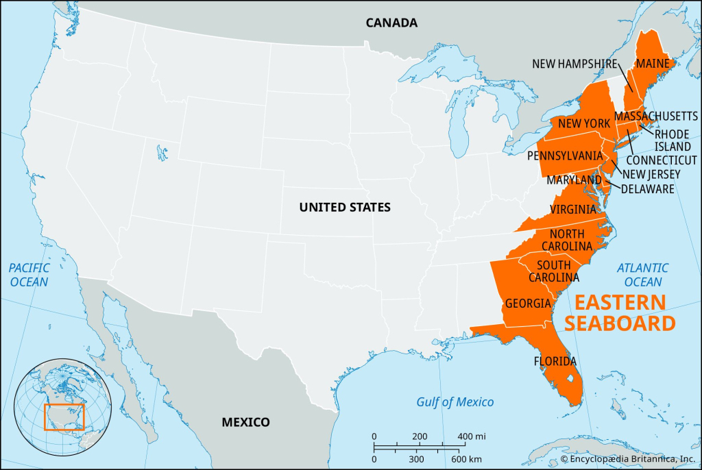 Eastern Seaboard | Map, Region, &amp;amp; Facts | Britannica | East Side Of Usa Map