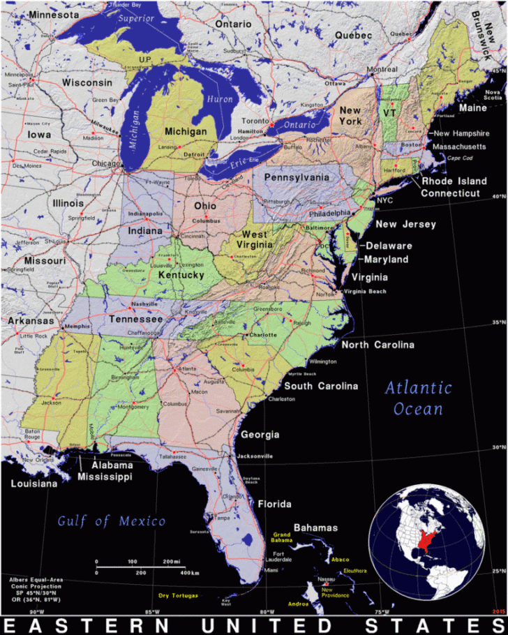 Detailed Map of East Coast USA