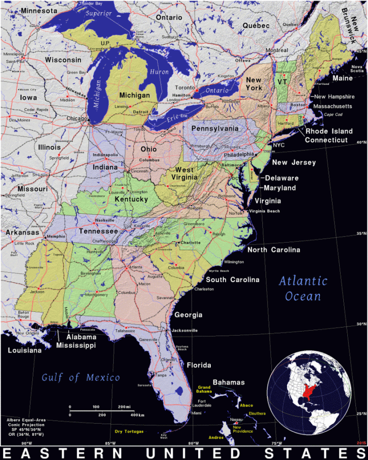 Map of Eastern Half of USA Map of Eastern Half of USA