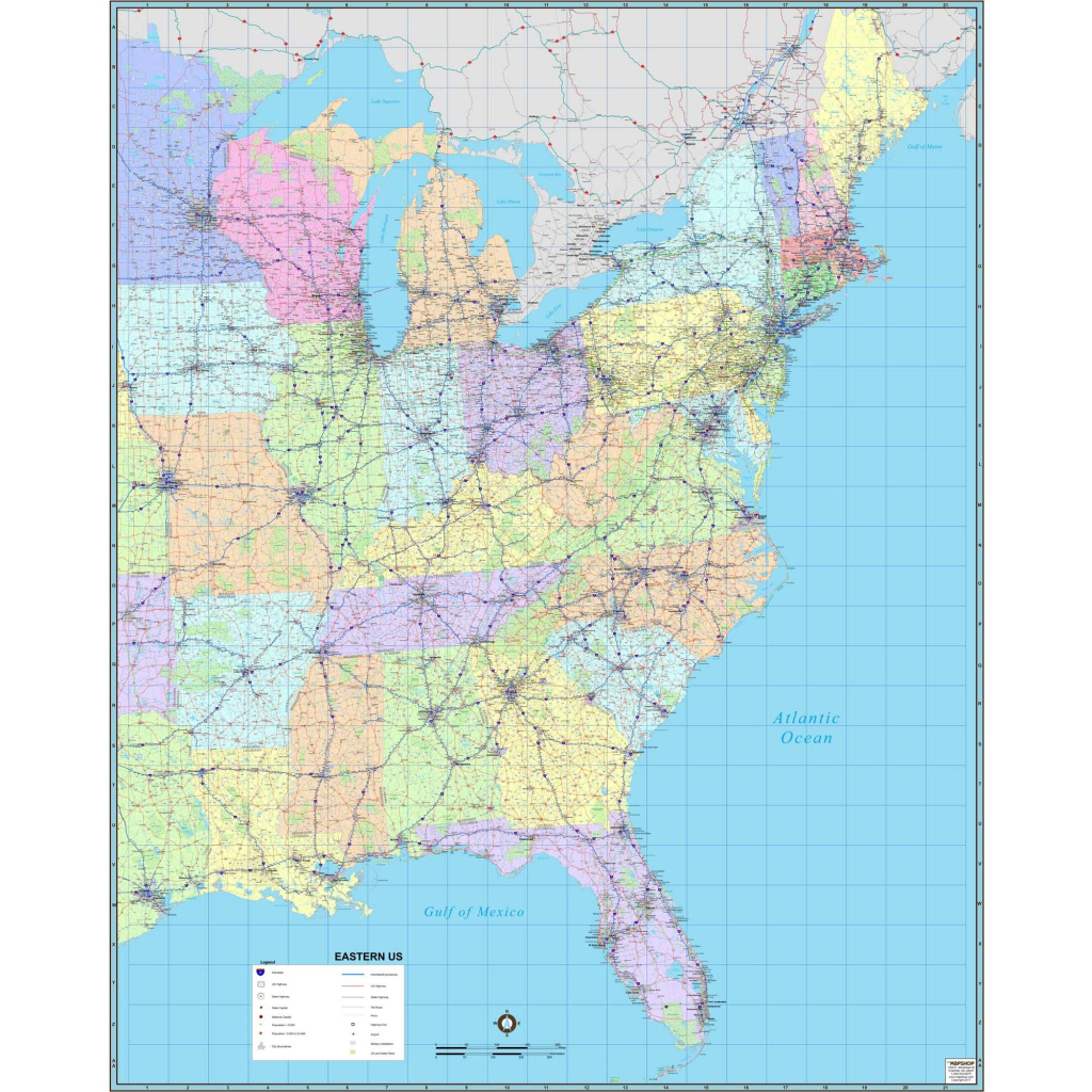 Eastern United States Regional Wall Mapmapshop - The Map Shop | Customizable Printable Map Of Eastern Usa