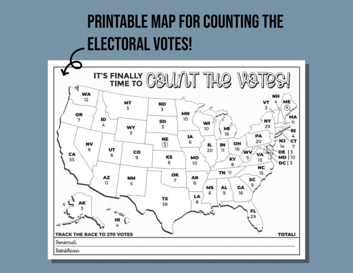 Blank Map of USA Names Electoral Votes Printable 2024
