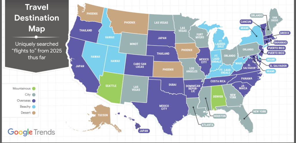 Every State&amp;#039;S Dream Travel Destination, Mapped | Map of USA Vacation Spots