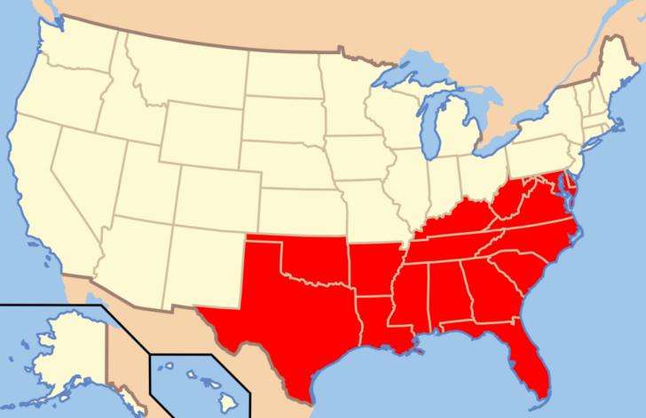 Map of the South of the USA