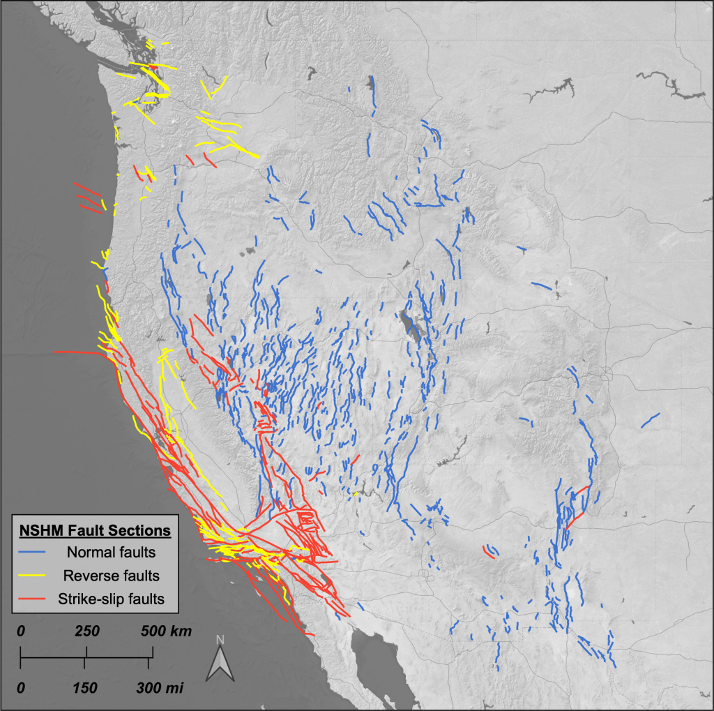 Fault Sections Being Used In The Creation Of The 2023 U.s. Seismic | Map Of Fault Lines In Usa