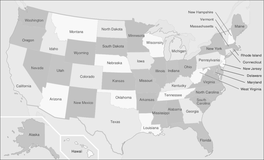 File:map Of Usa Showing State Names Greyscale - Wikimedia Commons | Black and White Map of USA with State Names