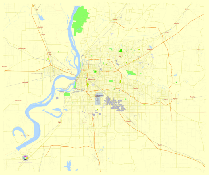 Map of Memphis Tennessee USA