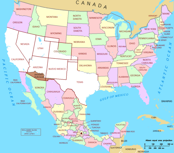 Map of Mexico and USA