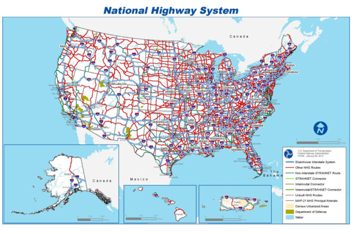 Interstate Route Map of USA