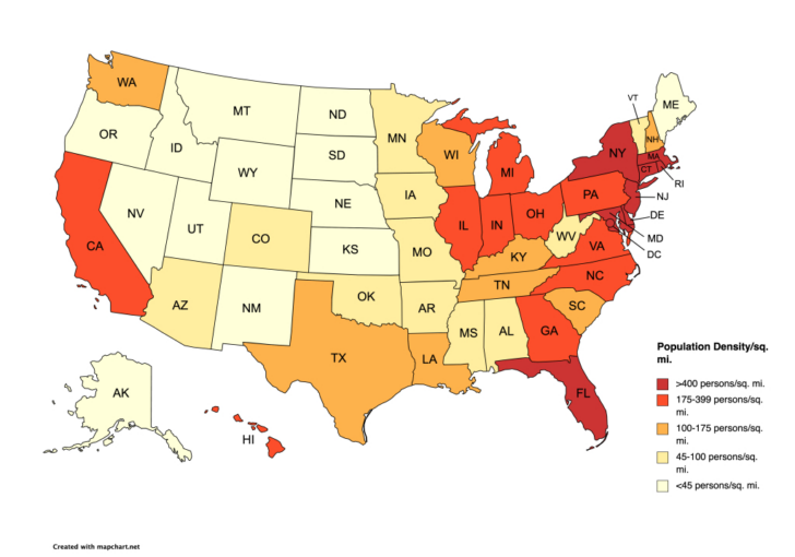 Population Density Map of USA