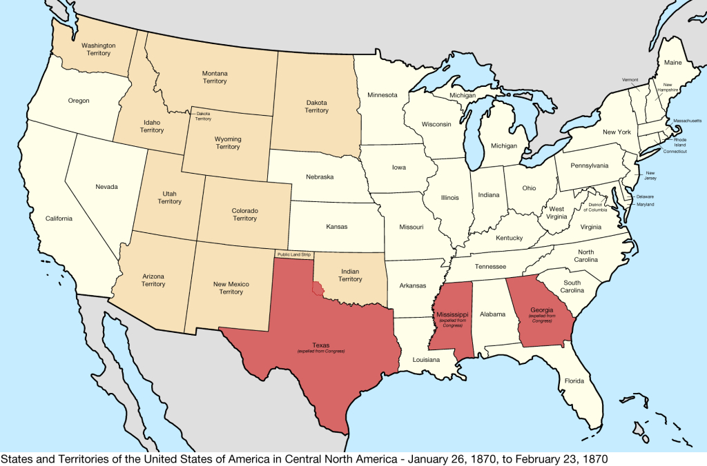 File:united States Central Map 1870-01-26 To 1870-02-23 | Map of USA in 1870