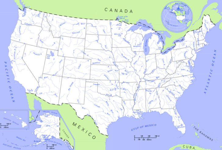 Map of Bodies of Water in USA