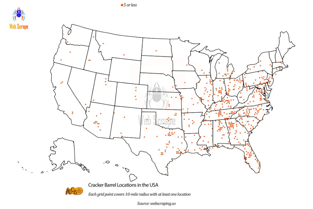 Food Chains – Web Scrape | Map of Cracker Barrel Locations in USA