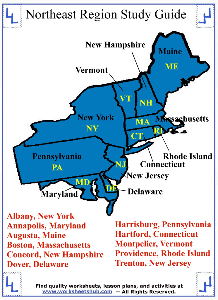 Fourth Grade Social Studies - Northeast Region States And Capitals | Map of Northeast USA with States and Capitals