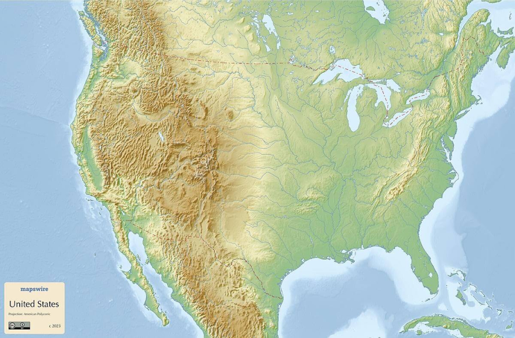 Free Maps Of The United States | Mapswire | Printable Blank Topographic Map of USA