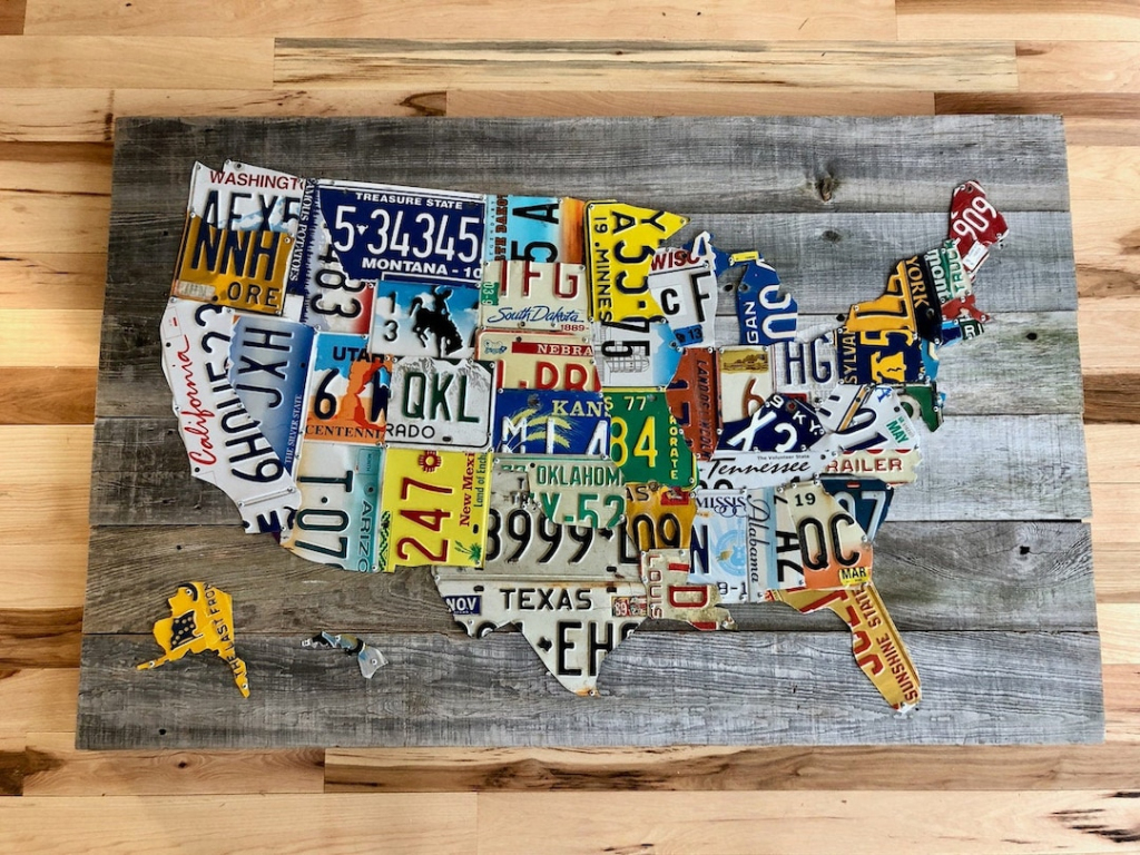 Full Size 50 State License Plate Map - All Authentic License Plates/ Hand Made In The Usa - Etsy.de | License Plate Map Of Usa
