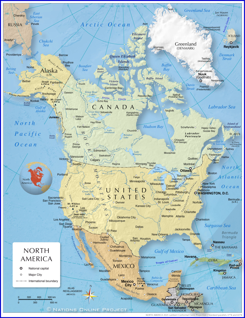 General Map Of North America - Nations Online Project | Map of Southern USA and Central America