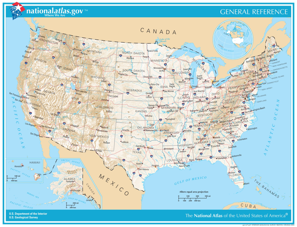 General Reference Printable Map | U.s. Geological Survey | Free Printable Map of Se USA