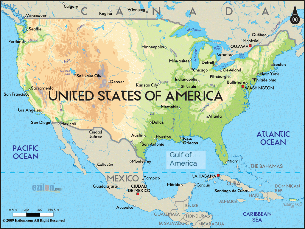 Geographical Map Of The United States Of America - Ezilon Maps | Map of USA and Atlantic Ocean