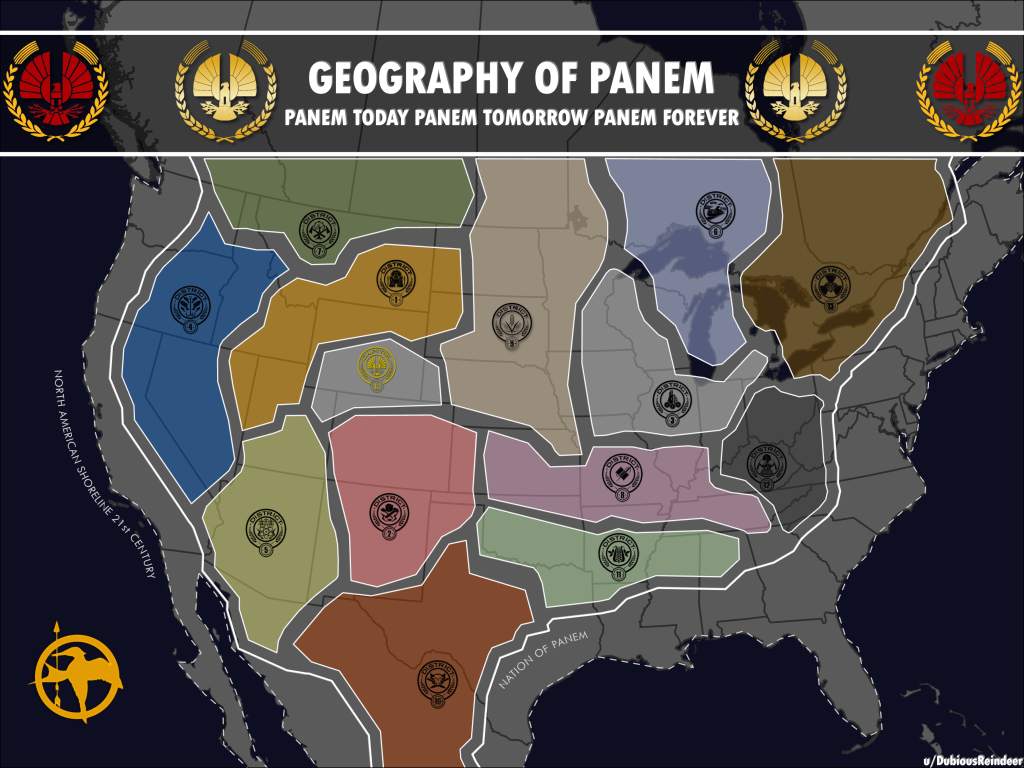 Geography Of Panem Map I Recreated! : R/Hungergames | Map of Panem Over USA