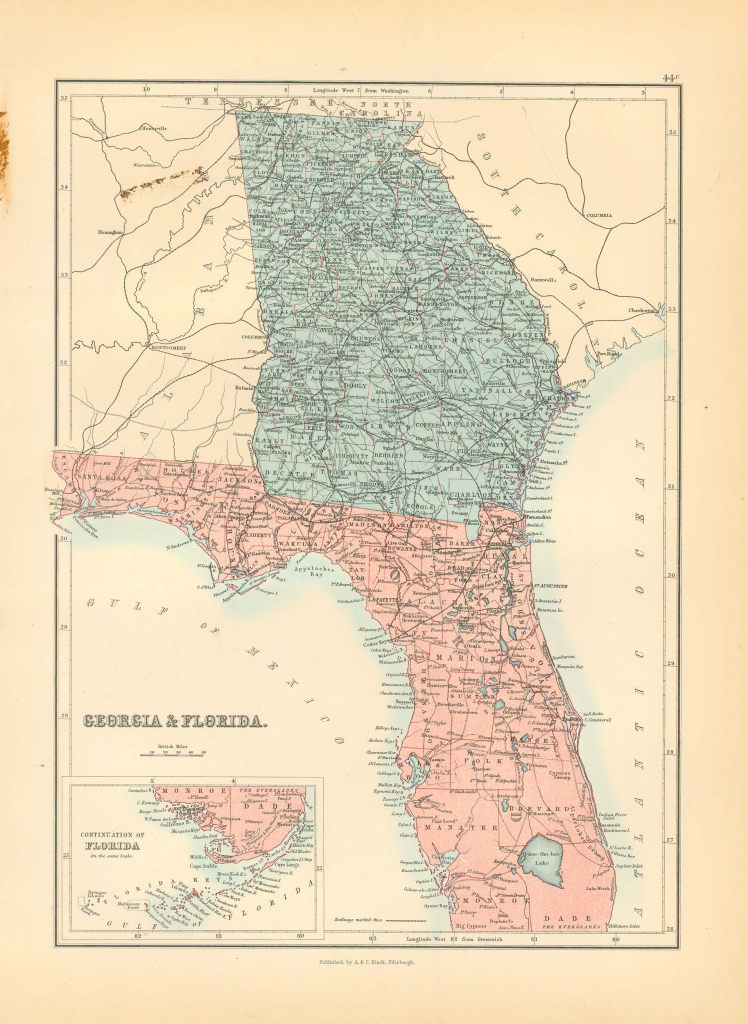 Georgia And Florida - Art Source International | Map of Georgia USA and Florida