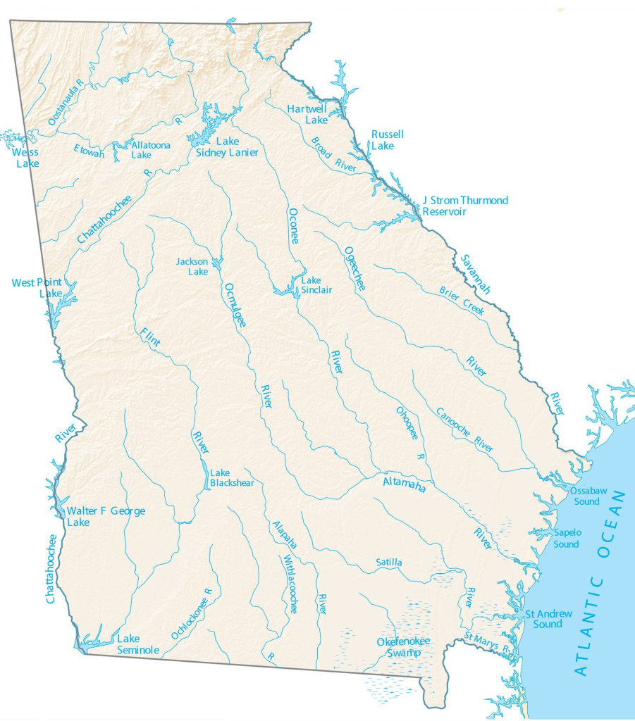 Georgia Lakes And Rivers Map - Gis Geography | Map Of Lakes In Georgia Usa