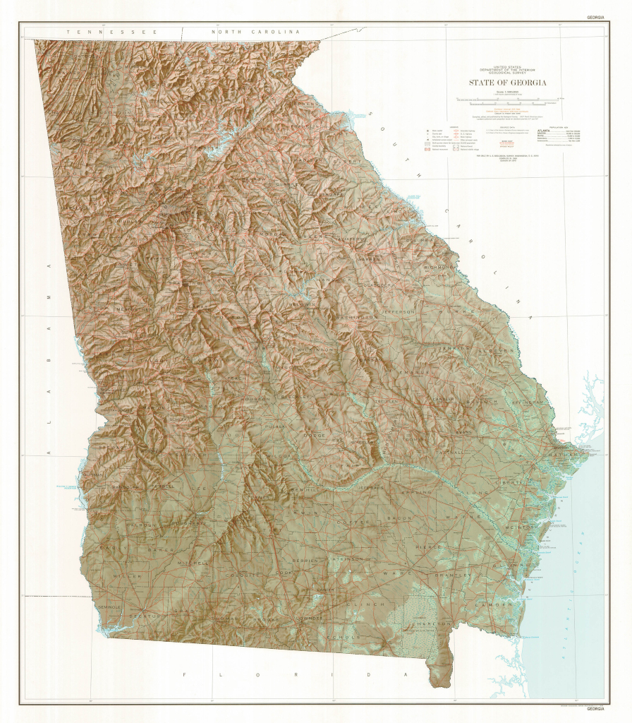 Georgia Map - Shaded Relief | U.s. Geological Survey | Topographic Map of Georgia USA