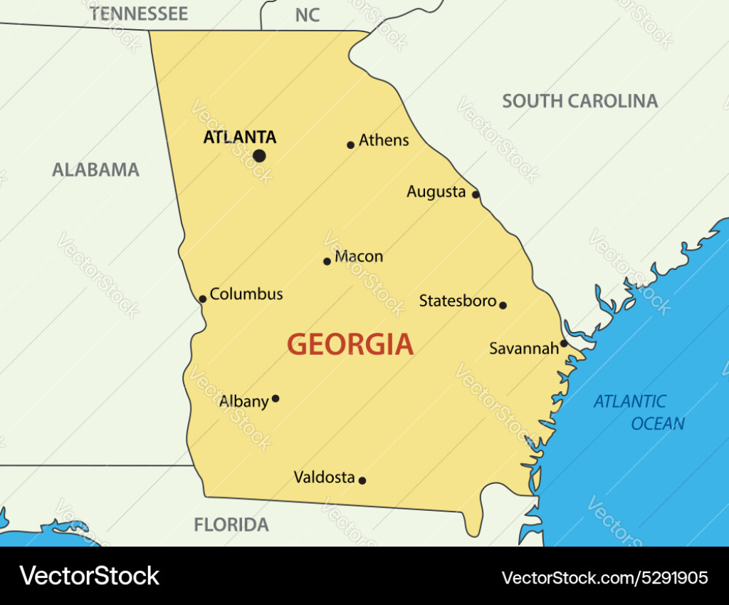 Georgia State Map Lizenzfreies Vektorbild - Vectorstock | State Map Of Georgia Usa