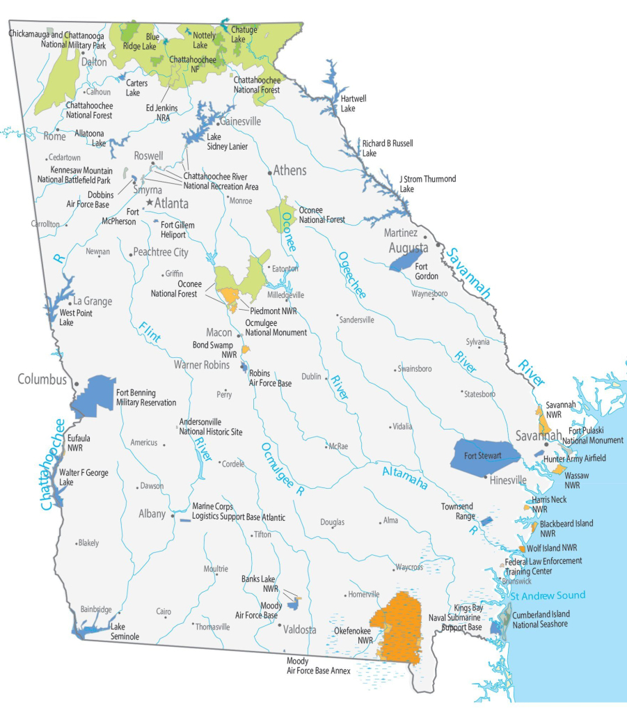 Georgia State Map - Places And Landmarks - Gis Geography | Map of Lakes in Georgia USA