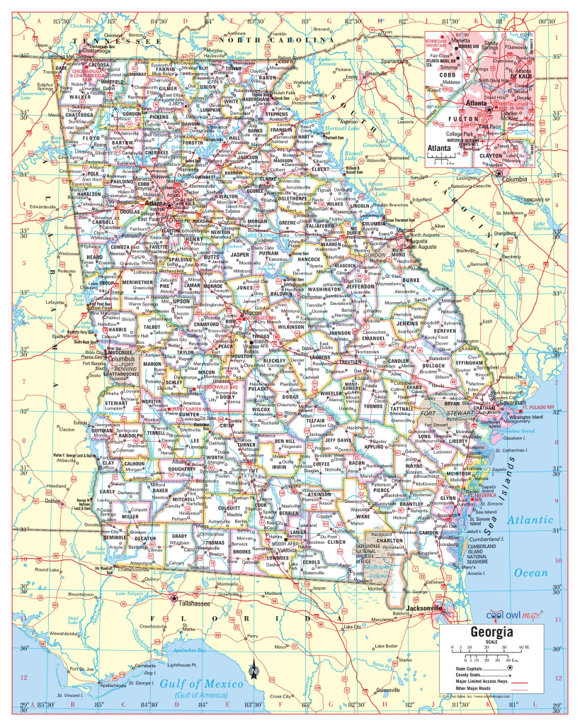 Georgia State Wall Map Large Print Poster - 24&amp;quot;X30&amp;quot; | State Map Of Georgia Usa