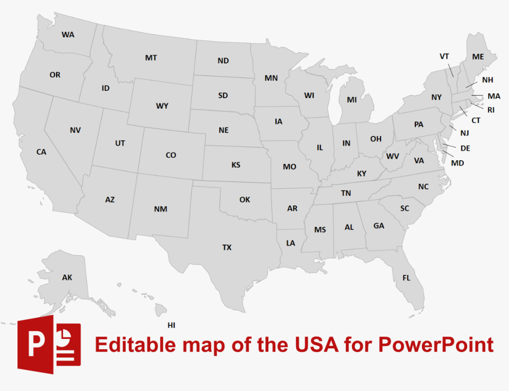 Get Us Map Template For Powerpoint Presentations | Editable Map of USA Powerpoint