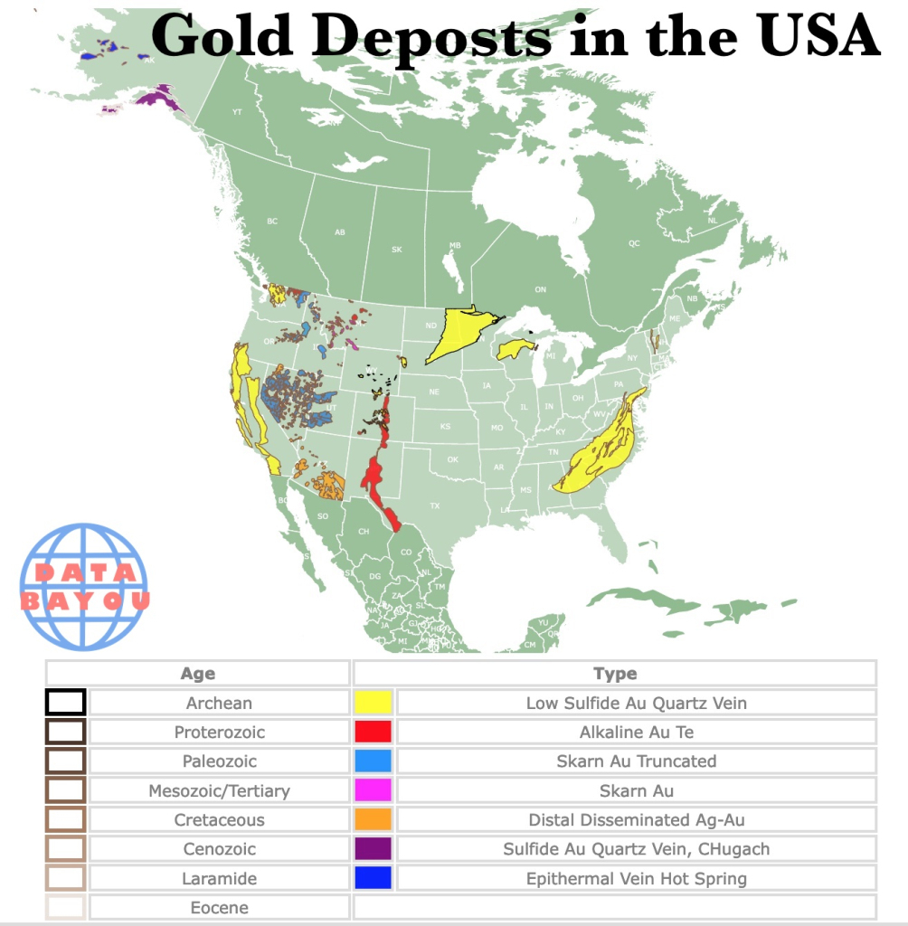 Gold Deposits In The Usa Interactive Map | Gold Mineral Map of USA
