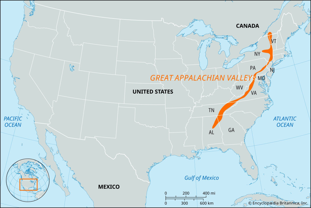 Great Appalachian Valley | United States, Map, &amp;amp; Facts | Britannica | Map Of Usa Appalachian Mountains