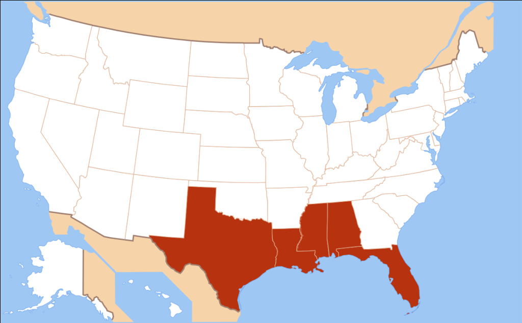 Gulf Coast Of The United States - Wikipedia | Map of Gulf States USA