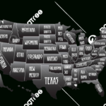 Handgezeichnete Schwarz Weiß Karte Der Usa Mit Staatsnamen Für | Black And White Map Of The Usa With State Names