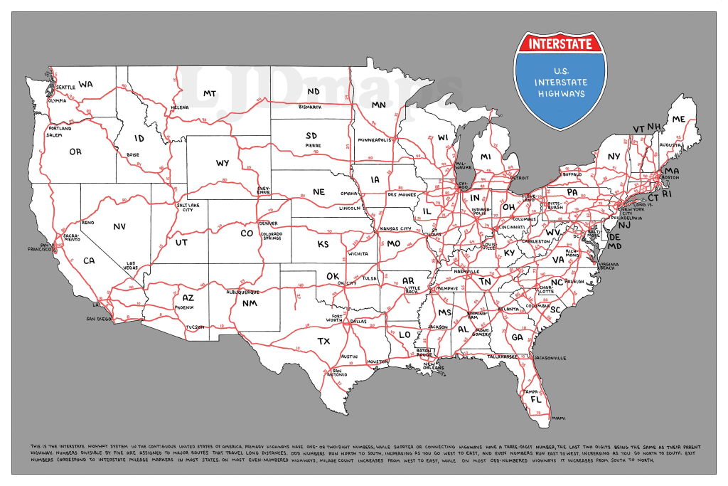 Handgezeichnete Us Interstate Landkarte | Digitaler, Druckbarer | Interstate Freeway Map Of Usa