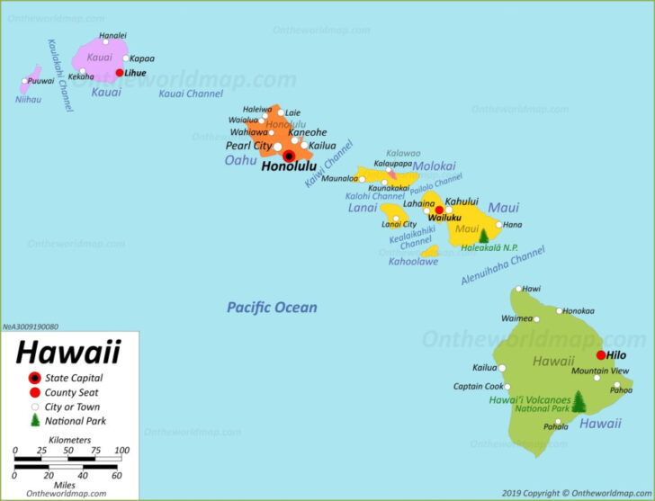Map of USA and Hawaiian Islands